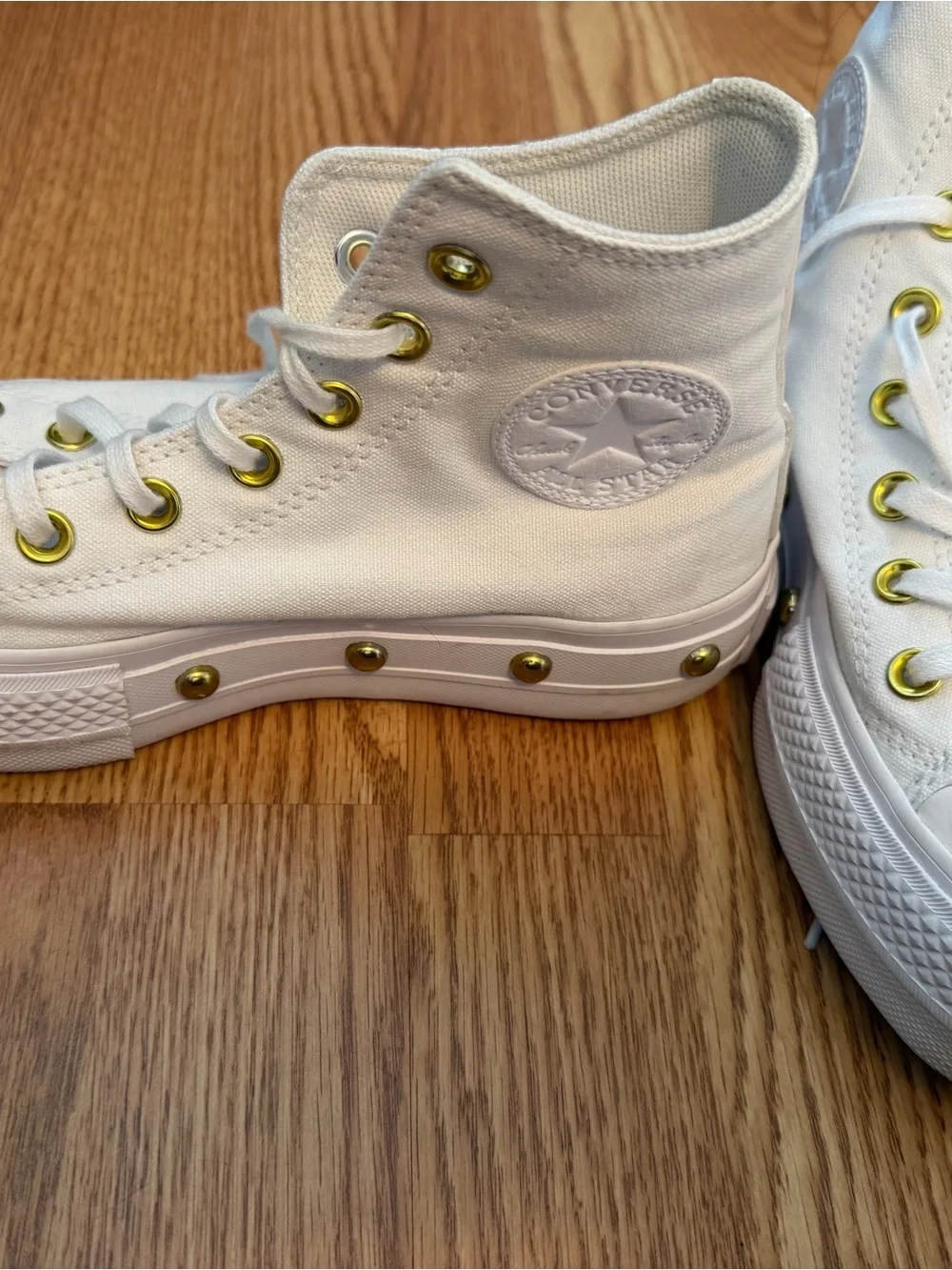 Converse Kids White High-Top Sneakers with Gold Eyelets